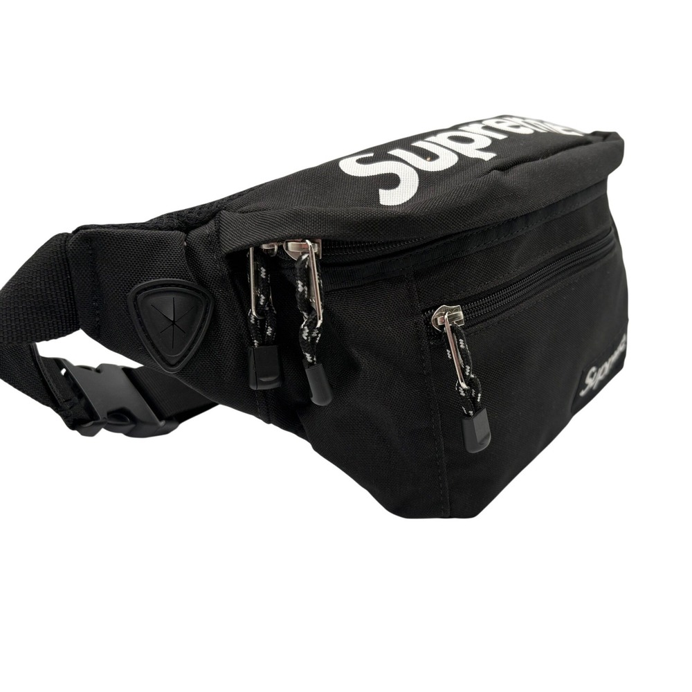 Supreme Waist Bag Unisex Black Excellent Canvas Logo Fanny Pack Hip Belt - Picture 2 of 6
